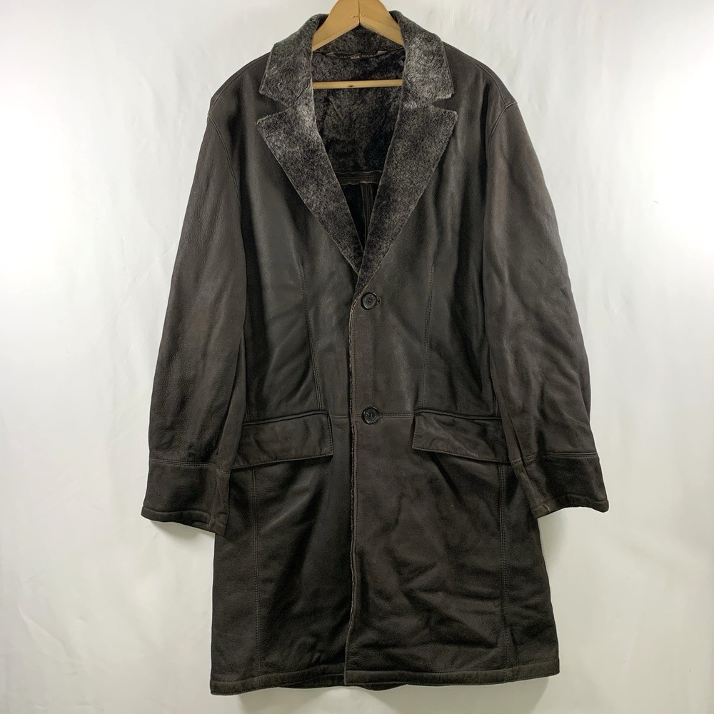 Andrew Marc Womens Y2K Leather Shearling Sheepskin Button Coat Size S/M Brown